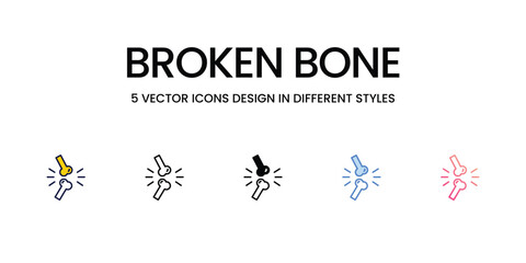 Broken Bone Icon Design in Five style with Editable Stroke. Line, Solid, Flat Line, Duo Tone Color, and Color Gradient Line. Suitable for Web Page, Mobile App, UI, UX and GUI design.