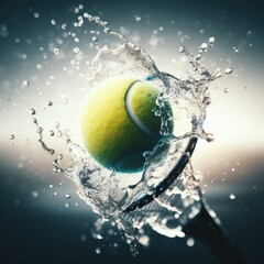 Fototapeta na wymiar tennis ball on the water splash with simple background