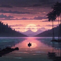 sunset over the lake