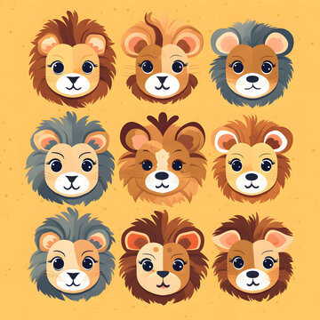 Collection of cartoon lion cubs