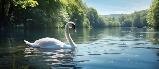 Verneuil sur Seine in the beautiful region of 78 is home to a serene lake where the graceful swans glide through the water their feathers glistening in the sunlight creating a stunning sight