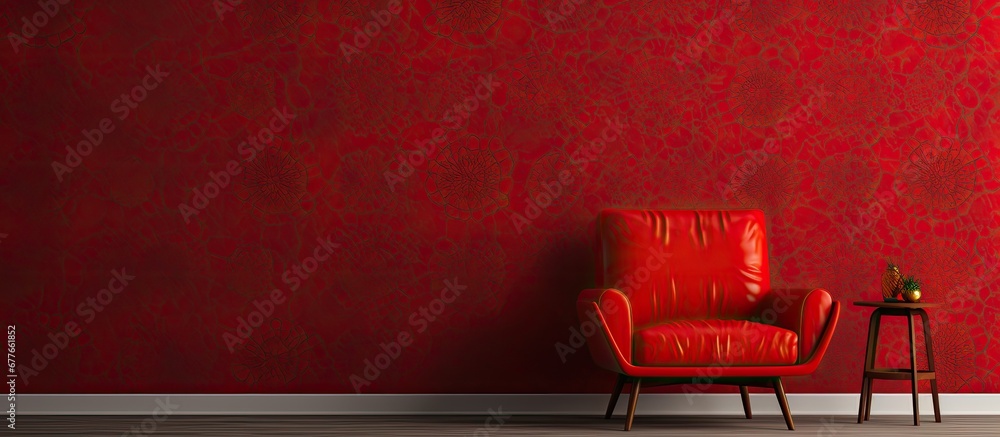 Poster the vintage wallpaper displayed a vibrant red color with an abstract pattern creating a retro design