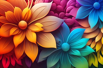 Colorful flower blossoms in paper cut art style