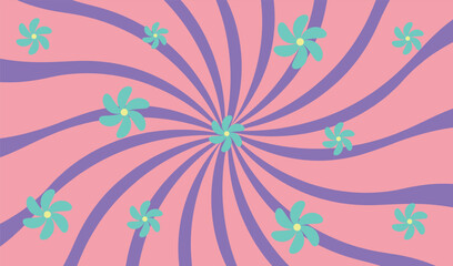 Fototapeta na wymiar Abstract background with sun rays and flowers in style y2k. Vector , EPS 10.