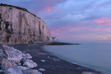 Coast and high cliffs near Ault on a sunny evening in summer