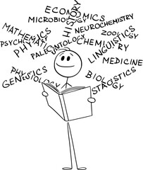Person Learning STEM or Science, Vector Cartoon Stick Figure Illustration
