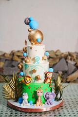 Children's birthday cake in jungle style. 