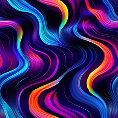 wavy seamless pattern texture with neon gradient multicolored curved waves on bright rainbow background