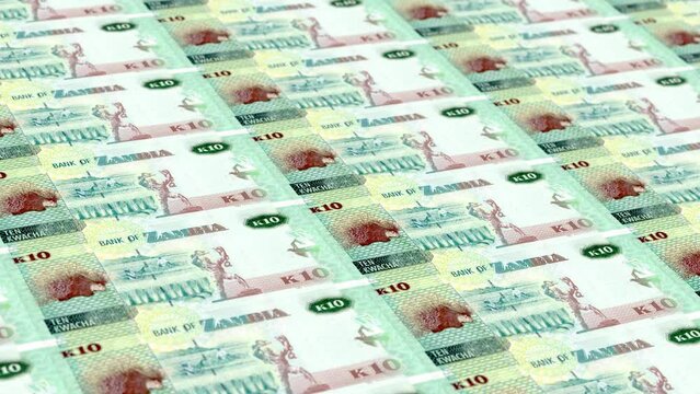 Zambia Zambian Kwacha 10 Banknotes Money Printing House, Printing Ten Zambian Kwacha, Printing Press Machine Print out Zambian Kwacha, Being printed by currency press machine 10 Zambian