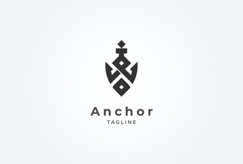 Initial W Anchor logo design. letter W with anchor combination. flat design logo template. vector illustration