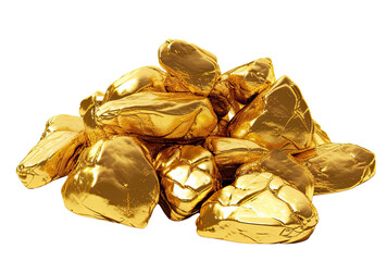 Pile of gold nuggets on isolated transparent background PNG