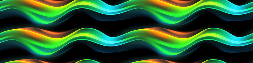 wavy seamless pattern texture with neon gradient green curved waves on black background