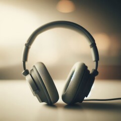 Fototapeta na wymiar black headphones on a simple background