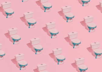 Clogged toilet bowl, creative pattern, plumbing works.