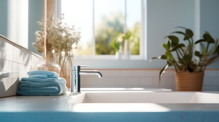 Bathroom details, Clean and fresh bathroom with morning sunlight, luxurious bathroom