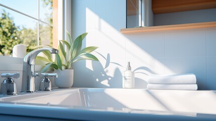 Bathroom details, Clean and fresh bathroom with morning sunlight, luxurious bathroom