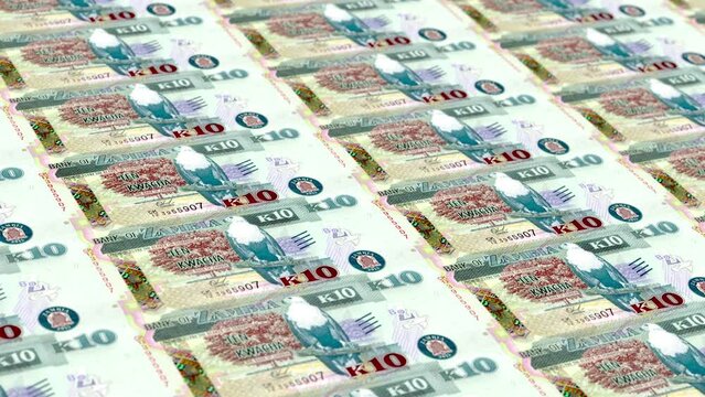 Zambia Zambian Kwacha 10 Banknotes Money Printing House, Printing Ten Zambian Kwacha, Printing Press Machine Print out Zambian Kwacha, Being printed by currency press machine 10 Zambian