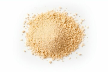 Top view of isolated bread crumbs macro