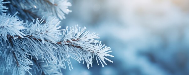 Naklejka na ściany i meble frozen fir branch on winter nature background