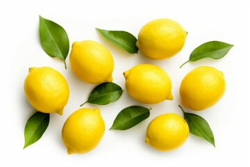 Composition of fresh lemons on a white background