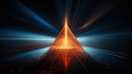abstract background with red pyramid in space, 3d render illustration. 