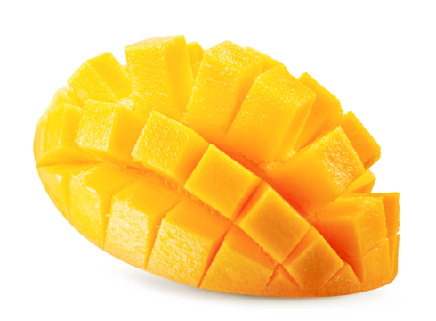 tasty mango slices isolated on the white background. Clipping path