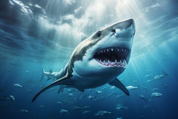 Fototapeta premium A shark swimming underwater close up
