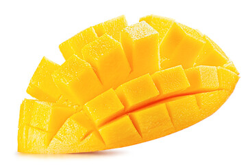 tasty mango slices isolated on the white background. Clipping path - 677666428