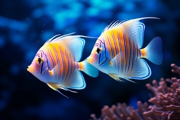 Angel fish swimming under water, two fish together