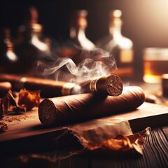 smoking cigar with smoke - obrazy, fototapety, plakaty