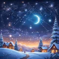Naklejka premium Illustrate a starry night with Christmas constellations, depicting a young astronomer's discovery of their celestial holiday ties