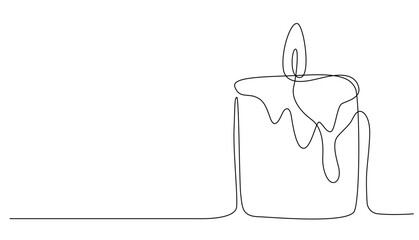 Candle continuous one line drawing art. Vector illustration..