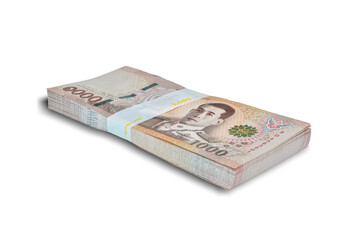 Obraz na płótnie Canvas New Thai Banknote 1000 baht isolated on white background. This has clipping path 