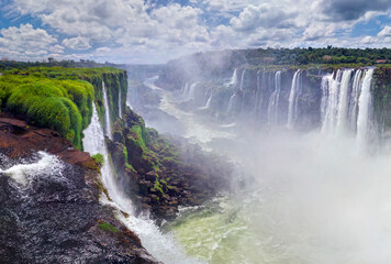 View of Iguazu Falls, waterfalls of the Iguazu River on Brazilian state of Paraná, Brazil.
