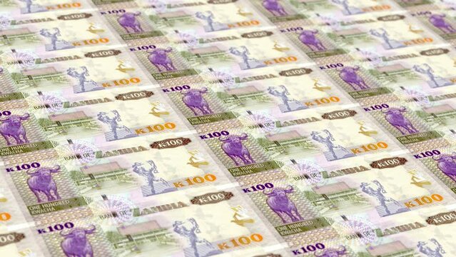 Zambia Zambian Kwacha 100 Banknotes Money Printing House, Printing One Hundred Zambian Kwacha, Printing Press Machine Print out Zambian Kwacha, Being printed by currency press machine 100 Zambian