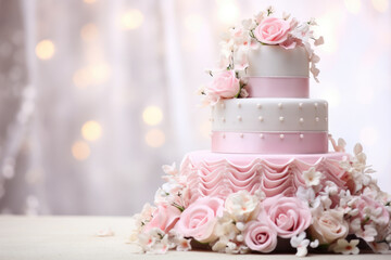 Obraz na płótnie Canvas beautiful tasty wedding cake decorated with flowers
