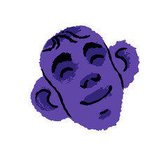 Abstract satisfied male face smile. Happy emotions, joyful facial expression, positive, good mood concept. Monochrome stylized man head. Flat isolated vector illustration on white background