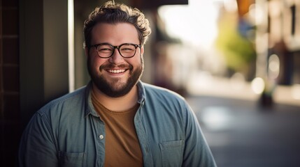 Emotions and health concept, Plus sized man smiling portrait standing, cheerful man - obrazy, fototapety, plakaty
