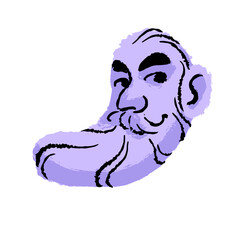 Abstract elderly bearded male face. Happy emotion, facial expression, neutral mood, mental state. Monochrome stylized old man head with moustache. Flat isolated vector illustration on white background