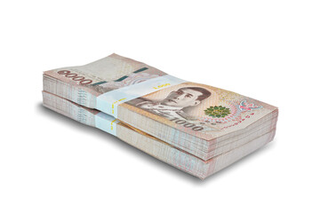 New Thai Banknote 1000 baht 2 stacking isolated on white background. This has clipping path 