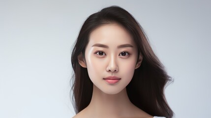 Fototapeta premium Portrait of Beautiful young asian woman with clean fresh skin on white background