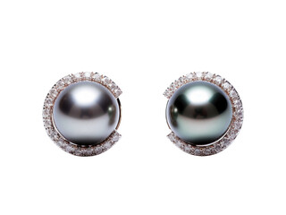 stud earrings with pearls and white gold with diamonds isolated on transparent background