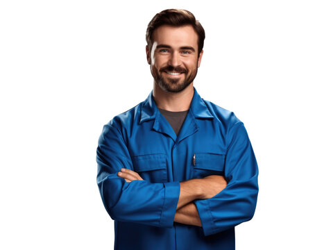 Mechanic standing with crossed arms on transparent background