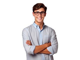 White American male student wearing glasses isolated on transparent background