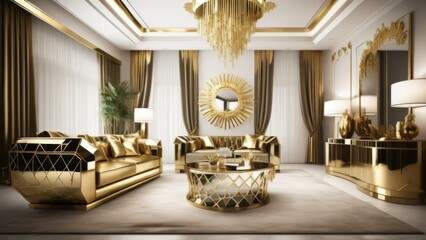 Design furniture with golden elements in luxury room. Hollywood