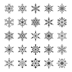 Snowflakes on a white background. Snowflakes icons. Editable stroke.
