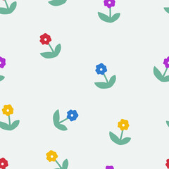 Seamless pattern with simple doodle flower. Cheerful and fun floral pattern