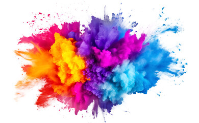 Fototapeta na wymiar Explosion of colored powder, isolated on transparent background, png. Beautiful swirling colorful smoke. Abstract ink splash. 