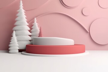Merry Christmas banner with stage product display cylindrical shape and festive decoration for Christmas, snow background, promotion display, 3D rendering product display platform.
