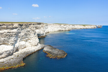 Cape Tarkhankut on the Crimean peninsula. The rocky coast of the Dzhangul Reserve in the Crimea....